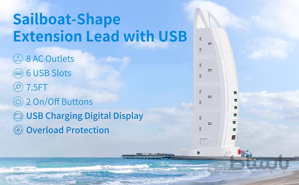 چند راهی برق همراه با شارژر USB مدل برج العرب