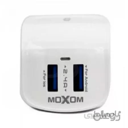 شارژر دیواری دو پورت MOXOM مدل KH-25 2.4A همراه کابل لایتنینگ اپل