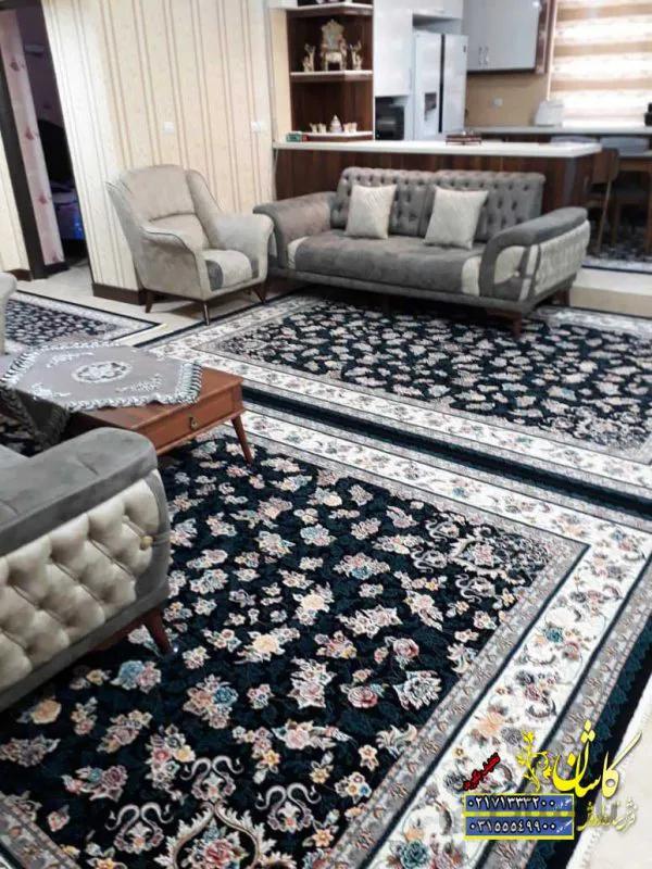 فرش کاشان 700 شانه نفشه گیلدا سرمه ای برجسته