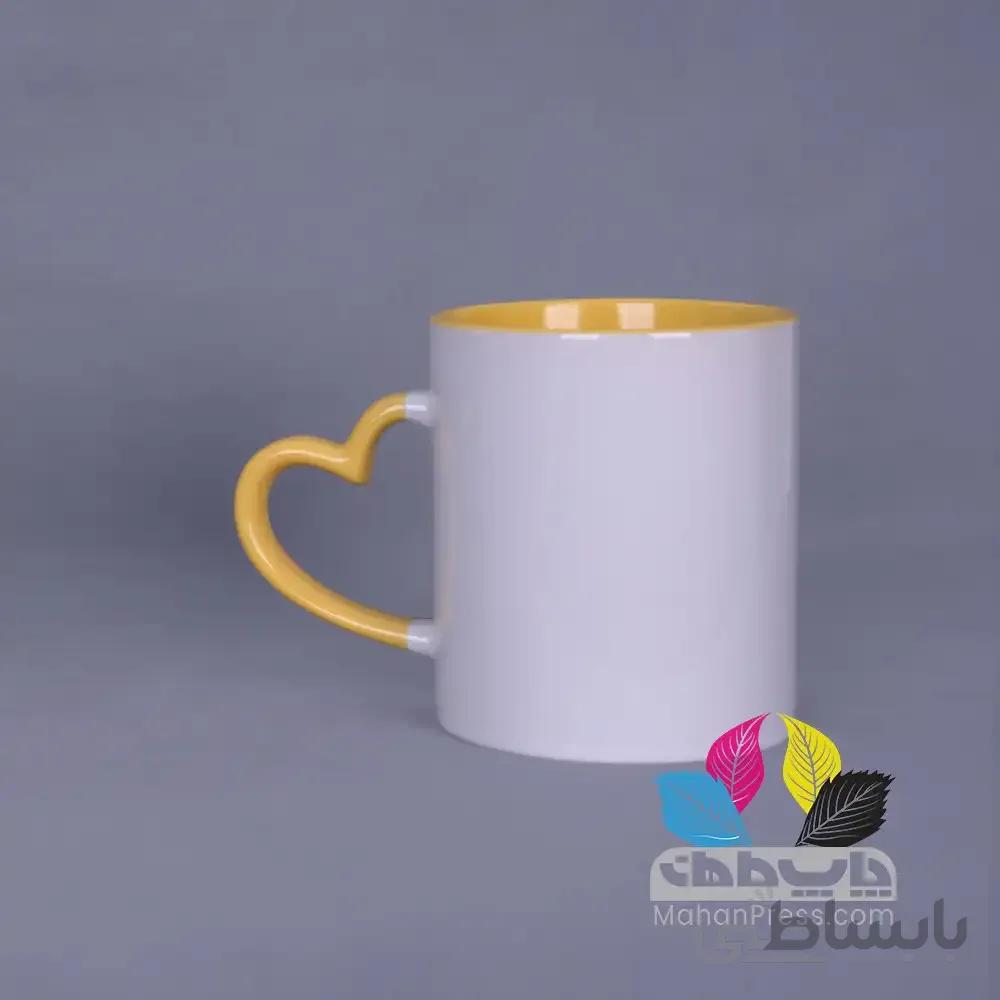 چاپ روی لیوان ماگ سرامیکی دسته و داخل رنگی قلبی