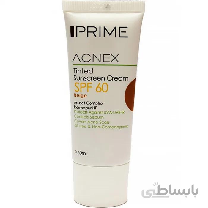 کرم ضدآفتاب SPF60 رنگی بژ طبیعی پریم / Prime Acnex Tinted SPF30 Beige Sunscreen Cream