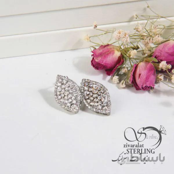 گوشواره نقره مدل برگ پر نگین