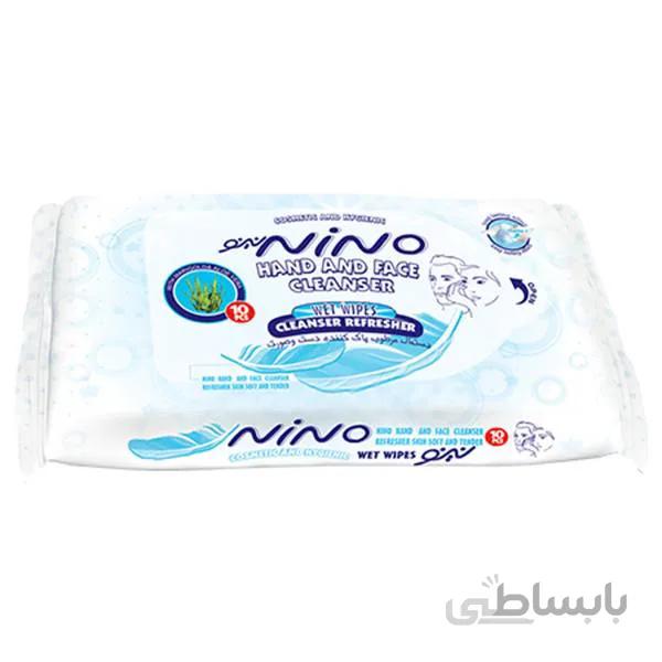دستمال مرطوب پاک کننده مخصوص دست و صورت 10 عددی نینو ا Nino Hand And Face Cleanser Refresher Wet Wipes 10pcs