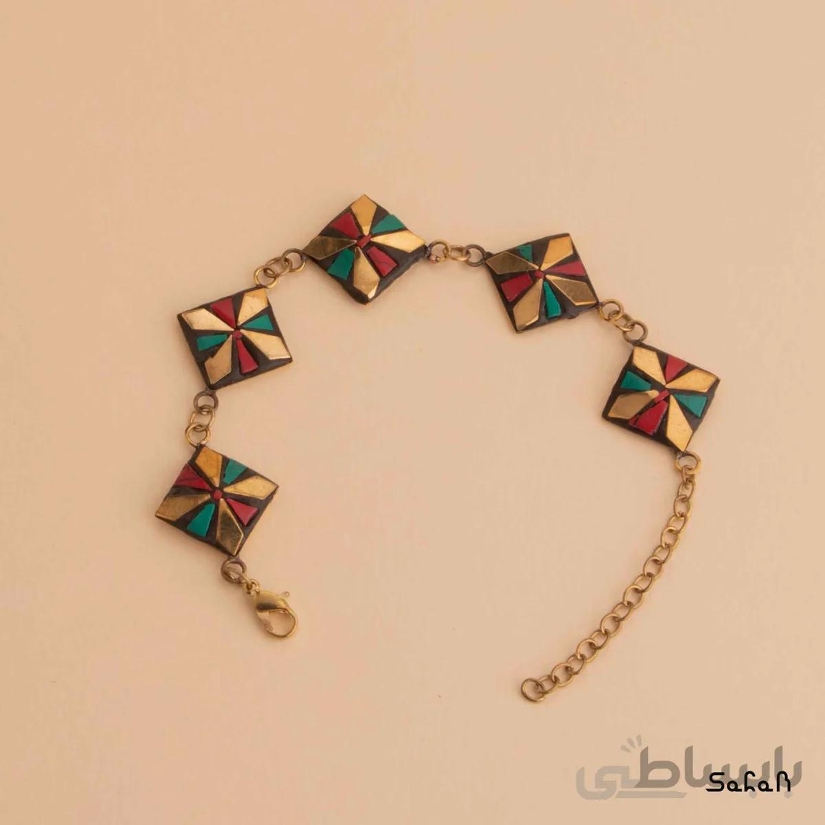 دستبند نپالی کوچک لوزی رنگارنگ