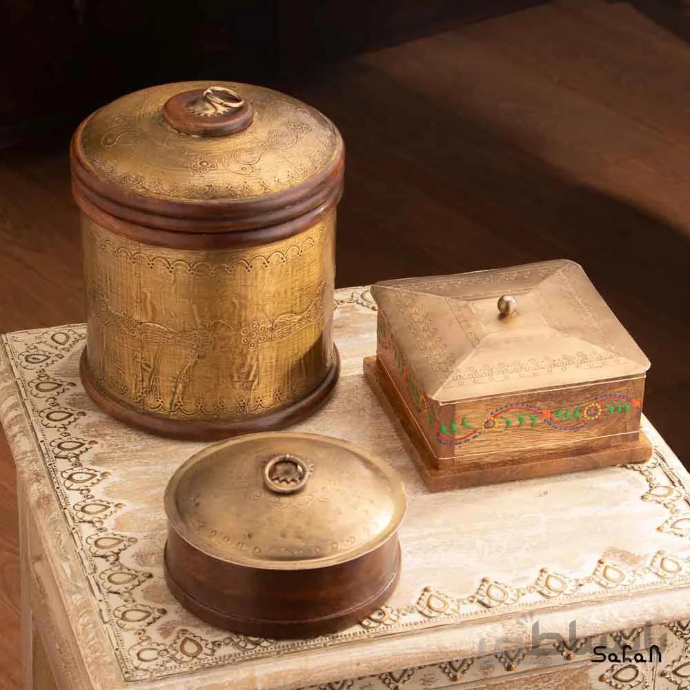 ست آشپز خانه و پذیرایی برنجی و چوبی طلایی کد 149