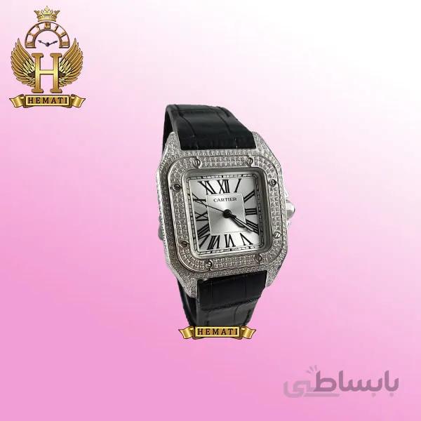 ساعت مچی کارتیر سانتوس زنانه CARTIER SANTOS 100 CS107 قاب تمام نگین