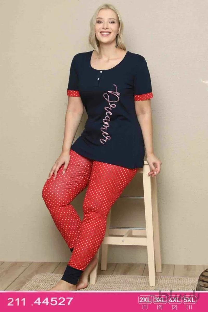 ست تی شرت و شلوار نخی زنانه سایز بزرگ 44527 ترک | سکسن | Sexen