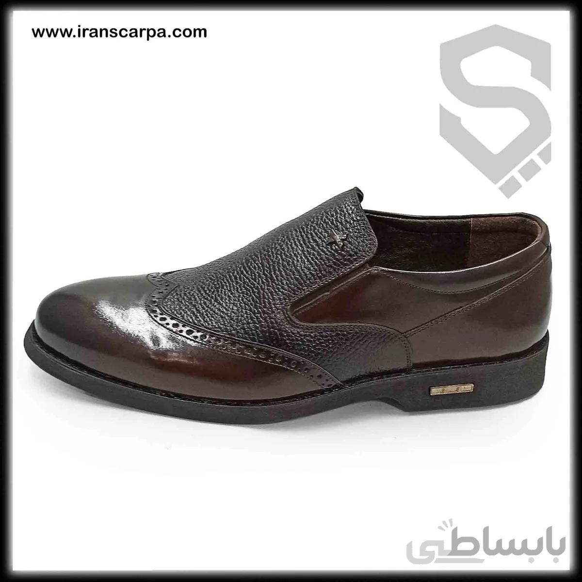 کفش چرم طبیعی بزرگپا مدل لیزو بی بند