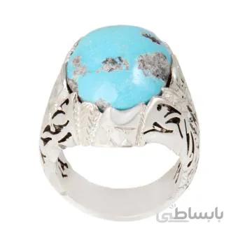 انگشتر نقره مردانه مدل سنگ فیروزه نیشابور رکاب دست ساز کد AM_2051