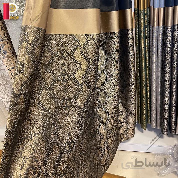 مجموعه یک پنلی پرده پانچی ساتن حاشیه دار طرح ریتا رنگ مشکی ارتفاع ۲۸۰ سانتی متر