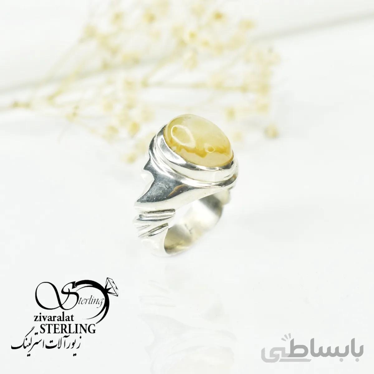 انگشتر نقره مردانه با سنگ باباقوری کد 6396