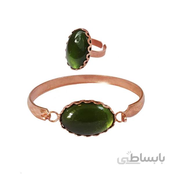 نیم ست حلقه ای مسی با نگین سبز کد JW173.5