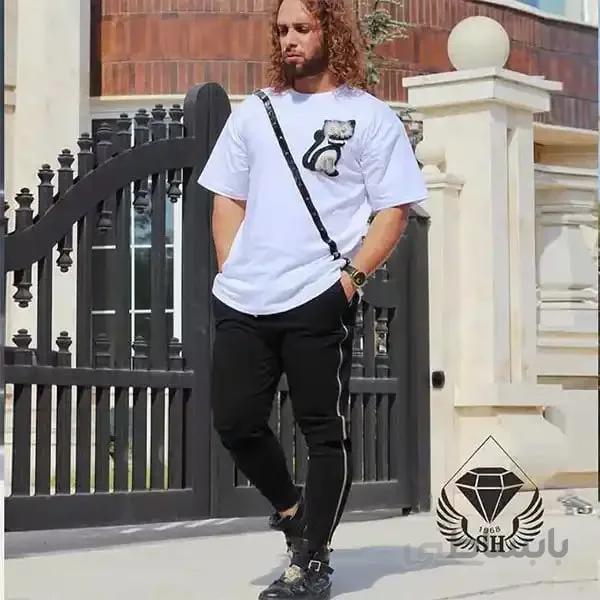 ست مردانه کد260 تیشرت و شلوار طرح گربه دو رنگ ا Men's set of code 260, two-color cat t-shirt and pants