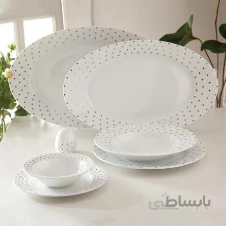 سرویس چینی زرین 6 نفره غذاخوری اسپاتی پلاتینی (28 پارچه) ا Zarin Iran ItaliaF Spotty-Platinium 28 Pieces Porcelain Dinnerware Set