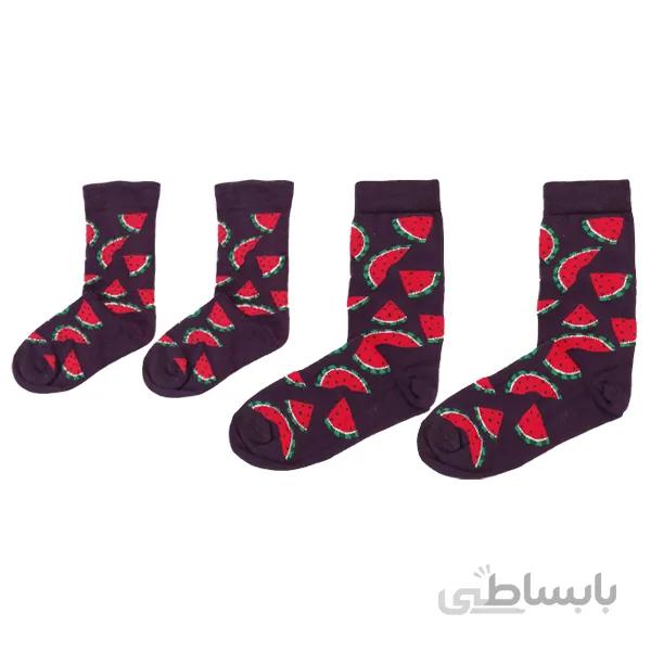 ست جوراب مادر و کودک ساق دار طرح هندوانه ای کد PH457.1