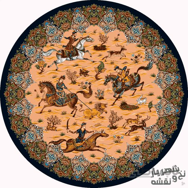 خرید نخ و نقشه تابلو فرش طرح شکارگاه دایره کد j-519 | شهریارنوین