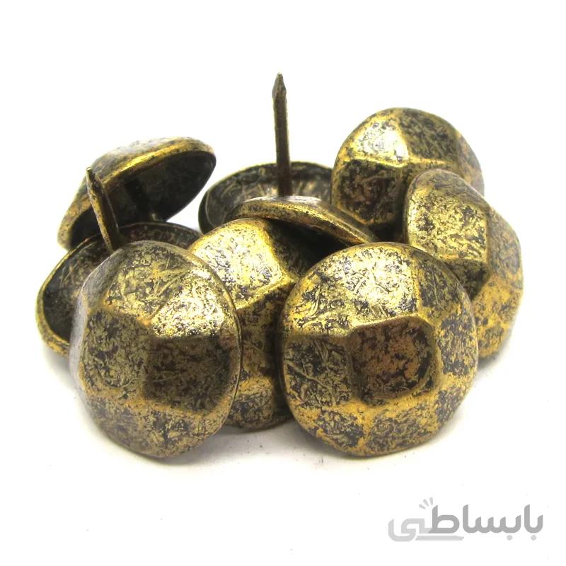 گل میخ تزیینی طرح اسکوئر زیتونی پتینه طول 20 قطر 18 میلی‌متر بسته 10 عددی