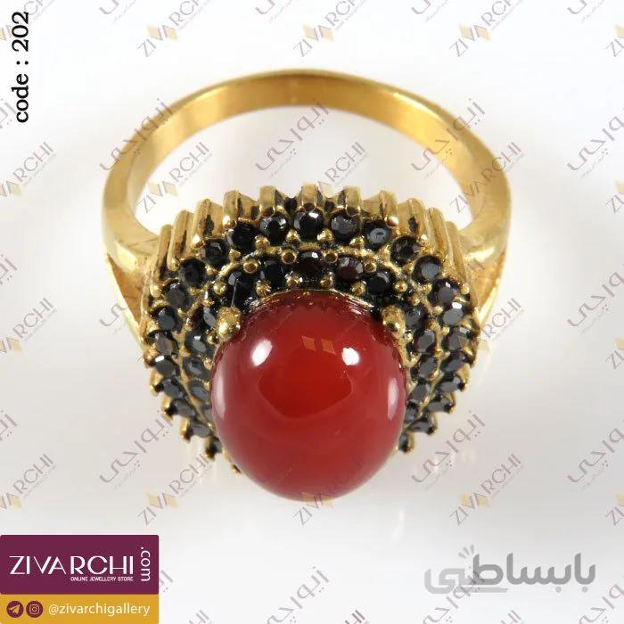 انگشتر استیل با سنگ زرشکی 202