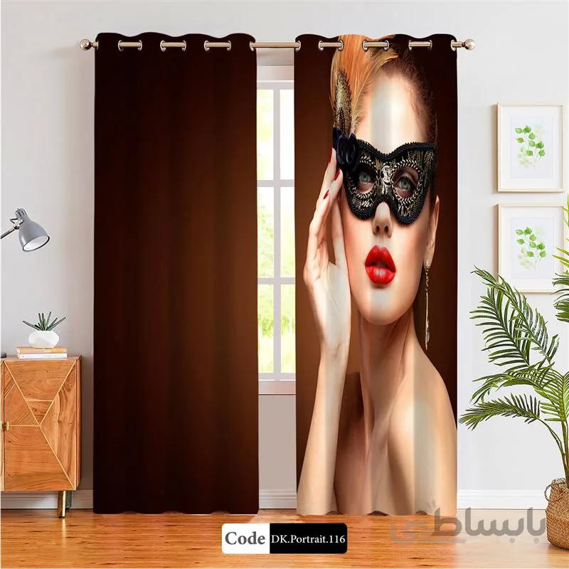 پرده پانچی (هازان و مخمل) کد DK.Portrait.116 طرح چهره زن با نقاب بالماسکه