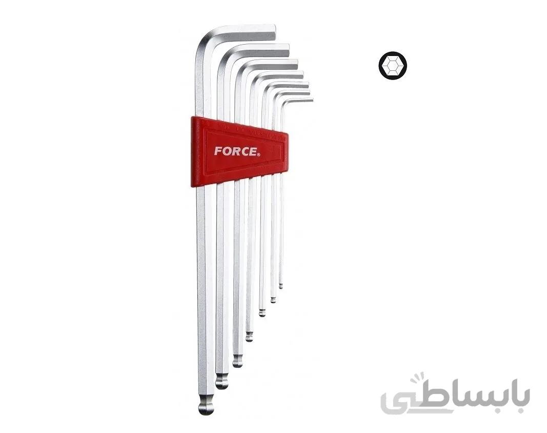 سری آچار آلن سر گرد 7 عددی فوق بلند (از 2.5 تا 10 میلیمتر) فورس – FORCE مدل 5072XLB