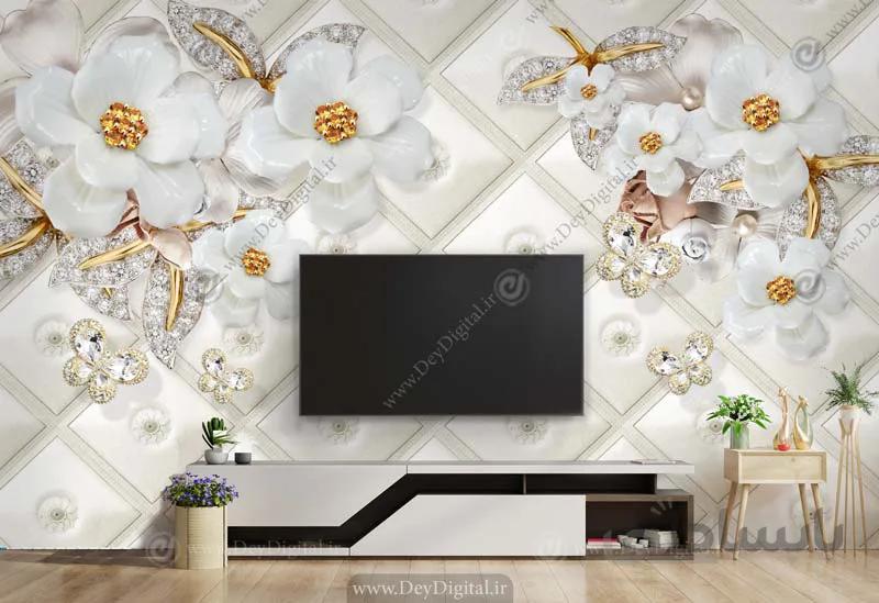 پوستر دیواری پشت تلویزیون سه بعدی گل BA-5334