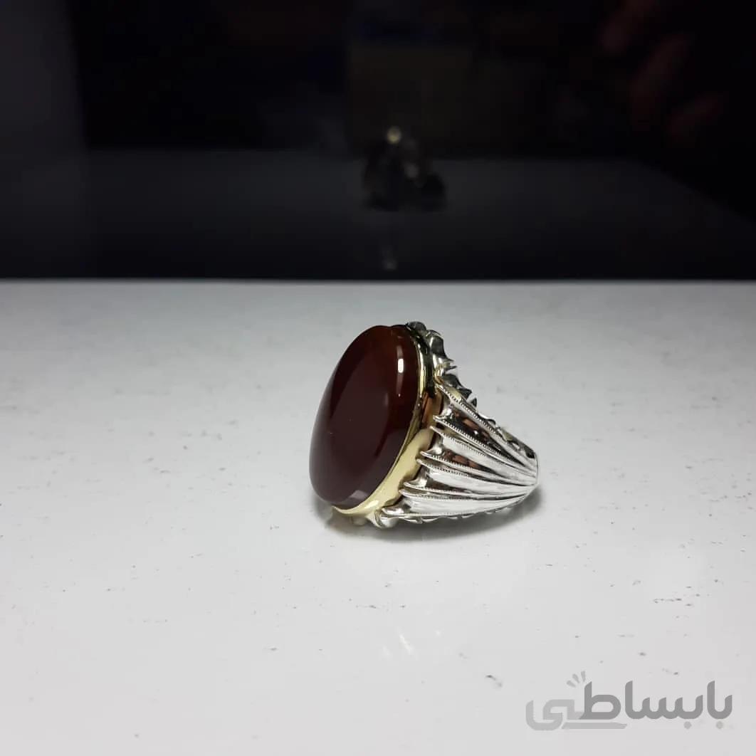 انگشتر شیرازی نیم حلال نگین عقیق سرخ یمنی کرزی