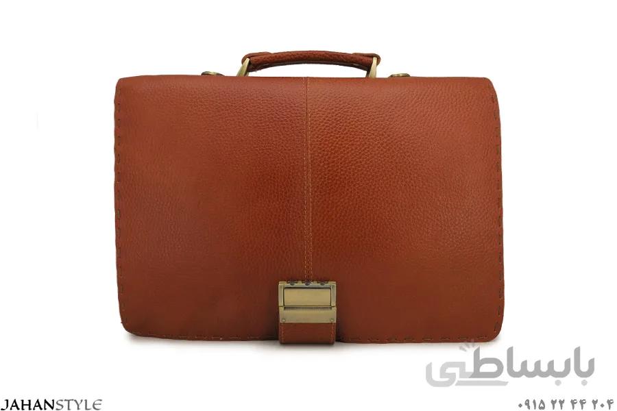 کیف اداری چرم طبیعی گاوی رنگ عسلی