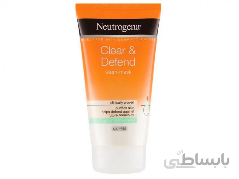 ماسک و شوینده صورت ضد لکه نوتروژینا clear & defend wash-mask حجم 150 میل