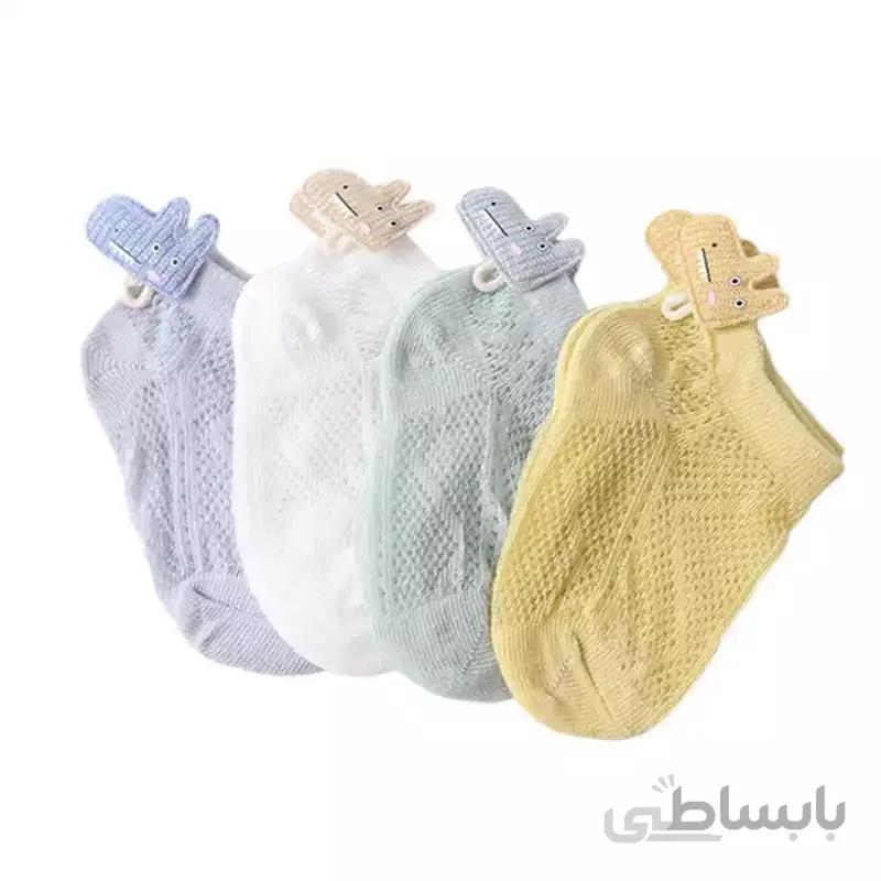 جوراب بچه گانه تابستانی طرح دایناسور مجموعه 4 عددی