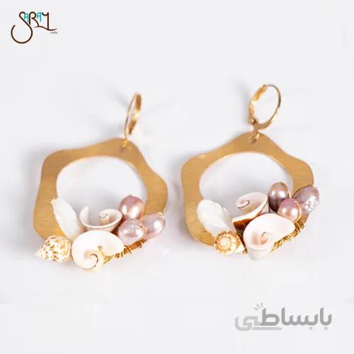 گوشواره گرد استیل صدف و مروارید مدل 2101