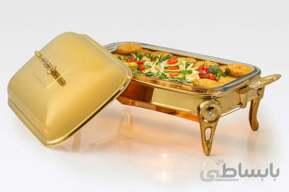 ظرف سوفله تک استیل مدل مستطیل متوسط طلایی کد 712G