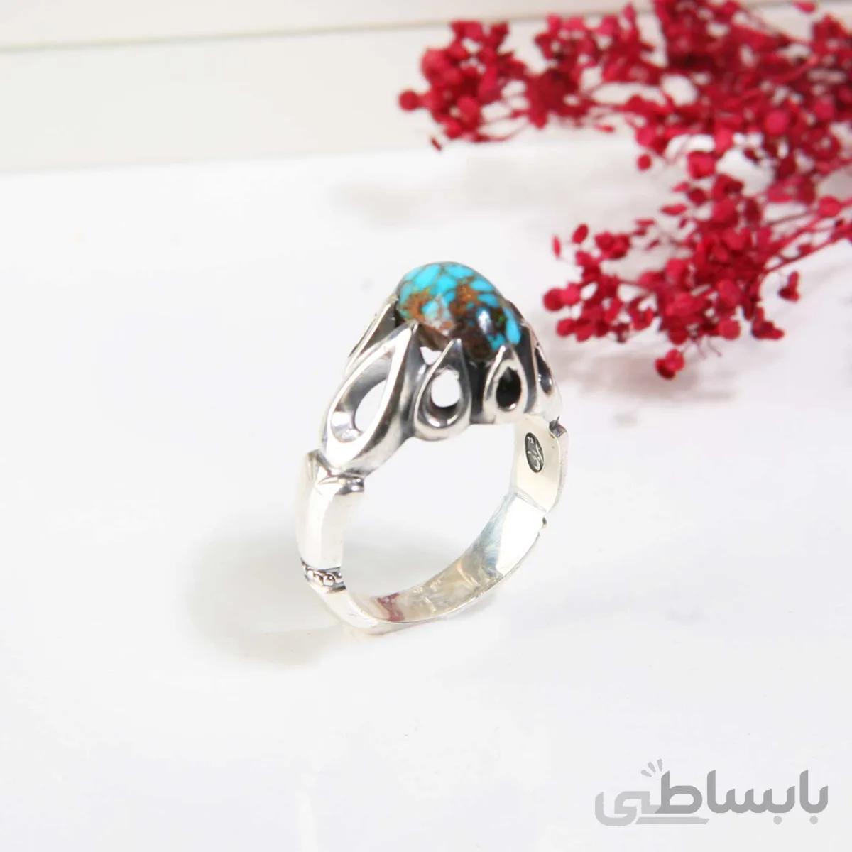 انگشتر نقره مردانه با سنگ فیروزه نیشابور معدنی کد 4636