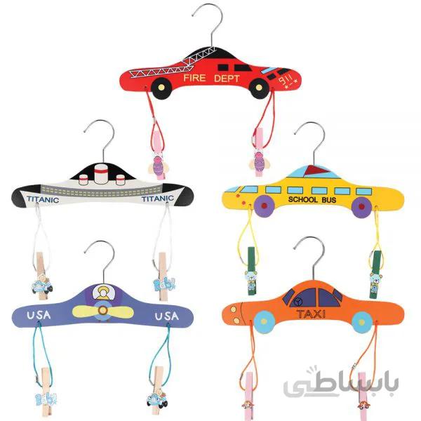 جالباسی چوبی طرح دار با گیره عروسکی