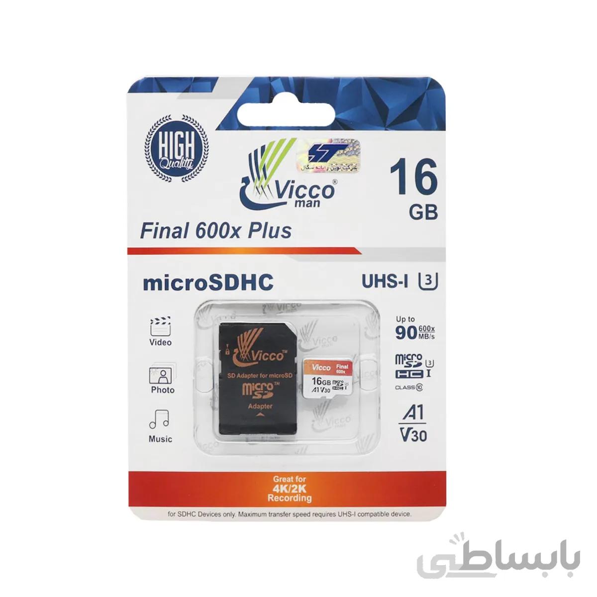 Viccoman Final 600X Plus microSDHC & adapter UHS-I U3 Class 10-90MB/s-16GB