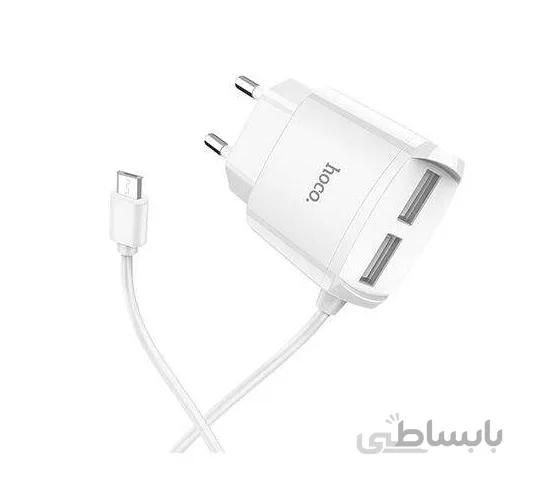 شارژر دیواری دو پورت Hoco مدل C59A خروجی 2.1 آمپر همراه با کابل اندروید