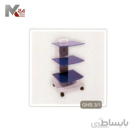 سرویتور 3 طبقه شیشه ای با پایه هلالی و شیشه رنگی GHS3/1