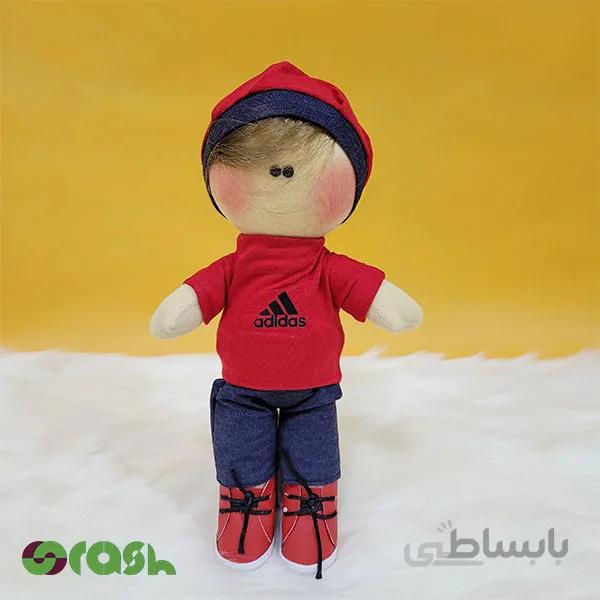 عروسک روسی پسر با لباس و کلاه قرمز ارتفاع 30 سانتی متر