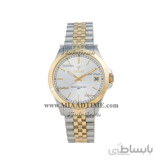 ساعت مچی ویولت مردانه کلاسیک گرد فلزی دورنگ طلایی صفحه سفید مدل 0398/2G
