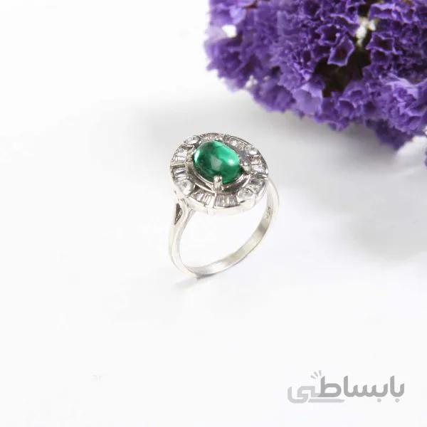 انگشتر نقره زنانه مدل زمرد برجسته