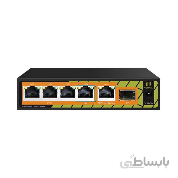 سوئیچ 4 پورت POE گیگابایتی شبکه GENATA مدل GNT-P1006G6