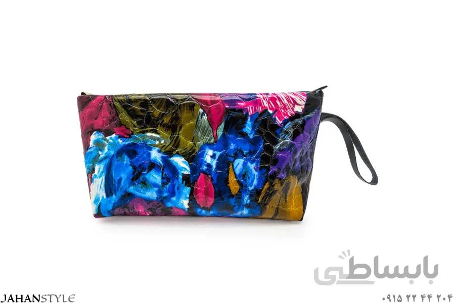 کیف لوازم ارایشی ابرنگی گلدار دخترانه