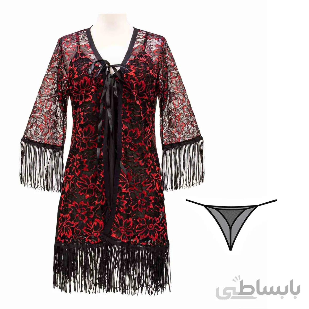 لباس خواب سه تیکه رویه گیپور 3025