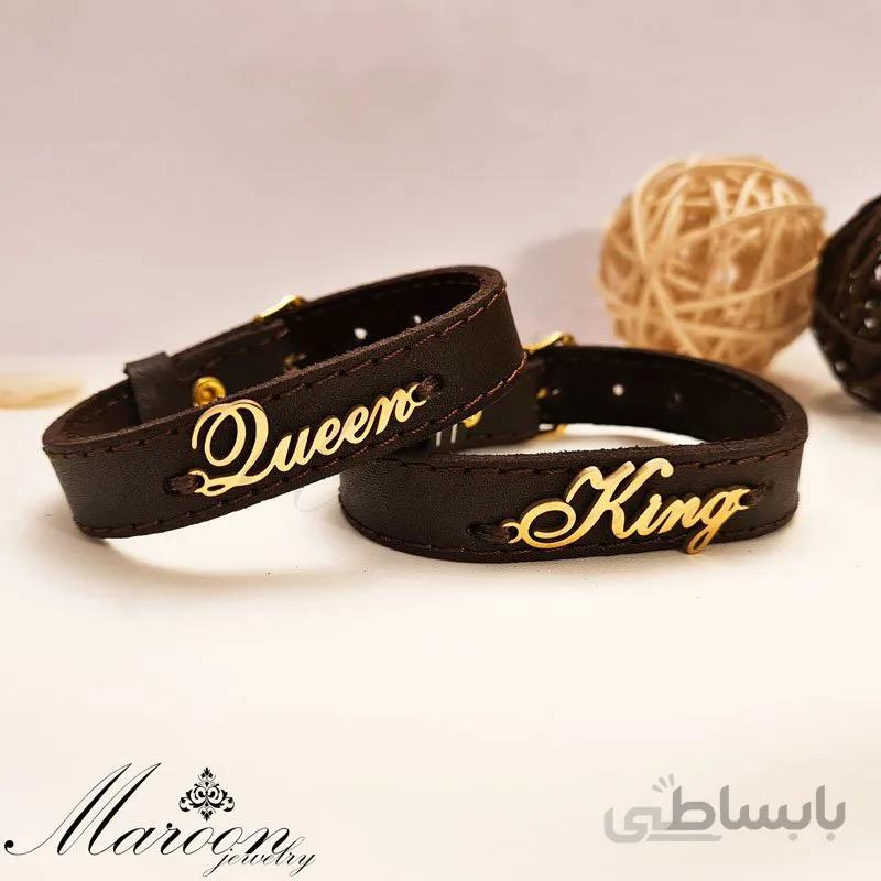 ست دستبند چرم طبیعی کینگ و کویین مارون MM103