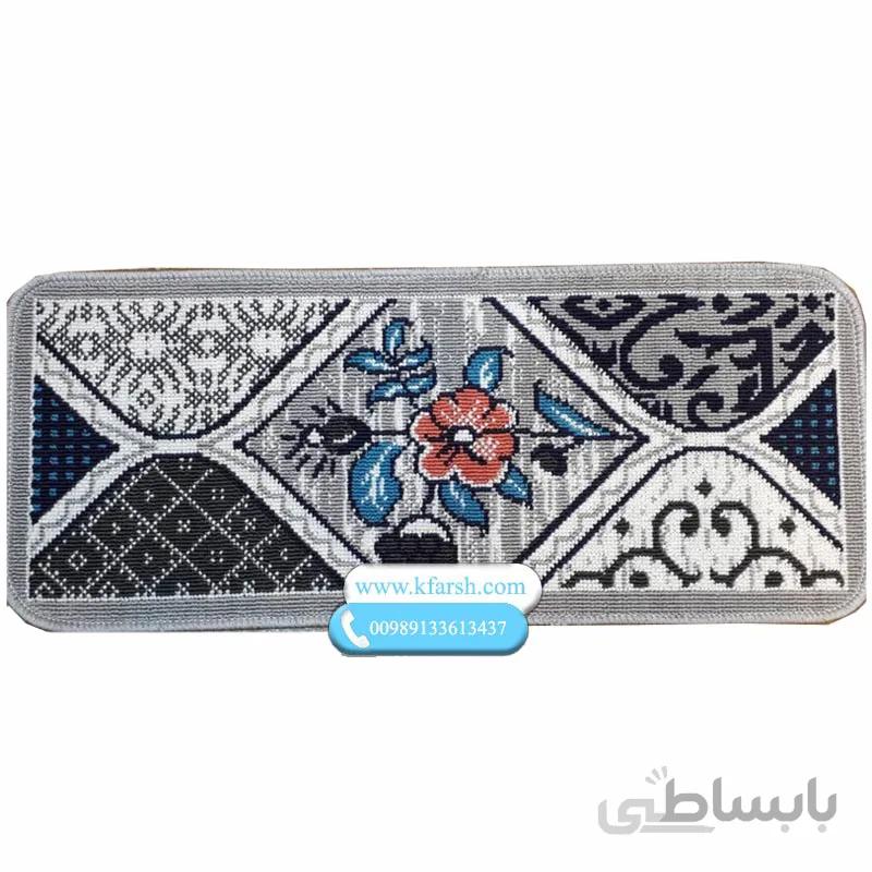 گلیم راه پله تکی زمینه نقره ای گلدار