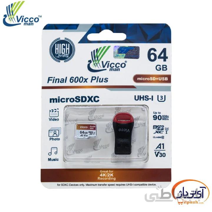 کارت حافظه microSD A1 U3 V30 ظرفیت 64 گیگابایت ویکومن سرعت 90m/s + رم ریدر