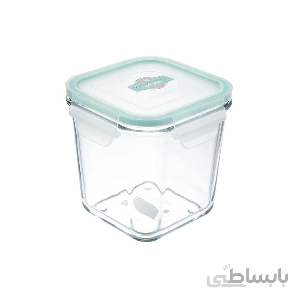 ظرف شبشه ای مربع درب دار لیمون - آبی / 950میلی لیتر