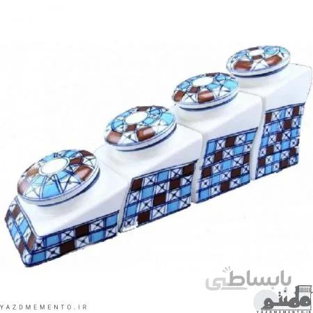 نمکدان چینی طرح شطرنجی مجموعه 4 عددی