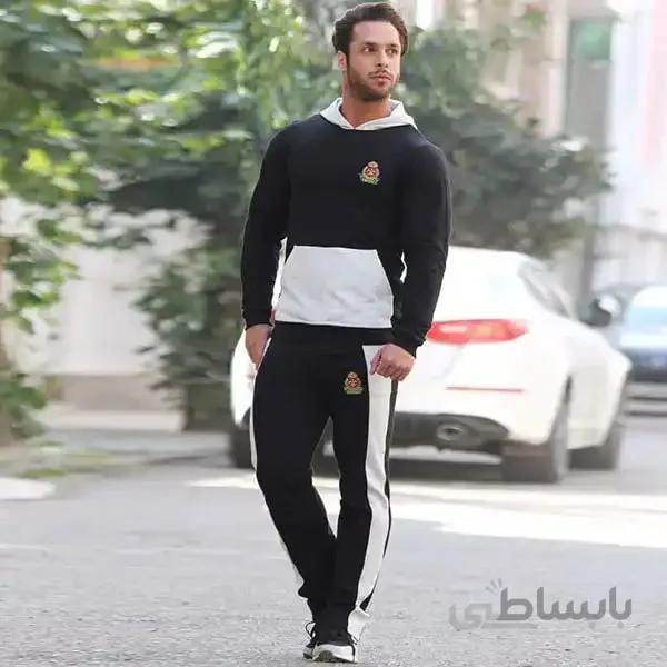 ست مردانه کد 194 هودی و شلوار اسلش رنگ مشکی جنس دورس ا Men's set code 194 hoodie and black slash pants made of Dors