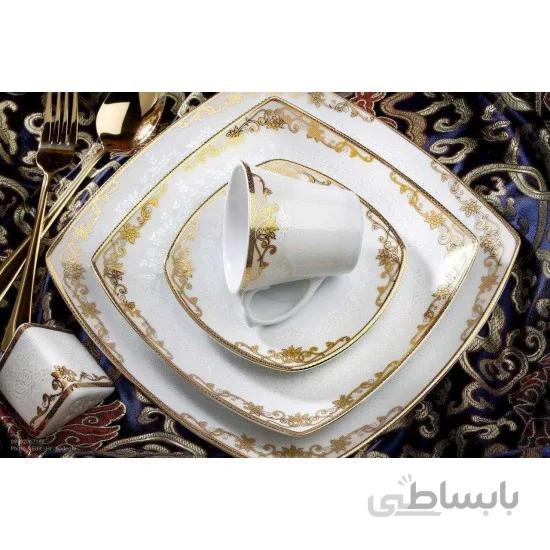 سرویس غذاخوری 12 نفره 105 پارچه چینی پردیس کاشان قالب پاریس طرح هیرام طلایی 456