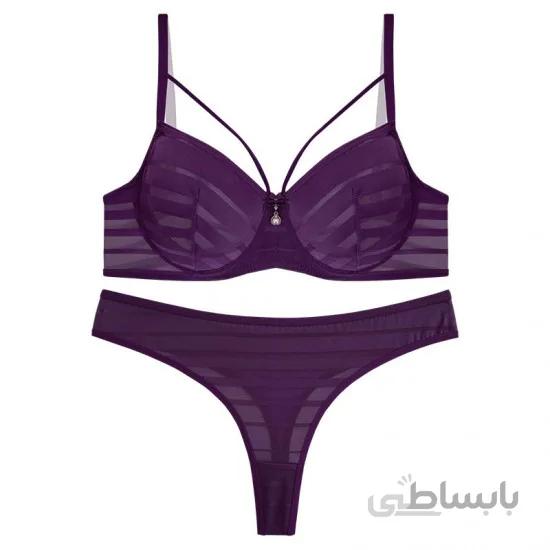 ست لباس زیر زنانه برند نوشه پوش مدل توری فنردار بنفش کد 72003